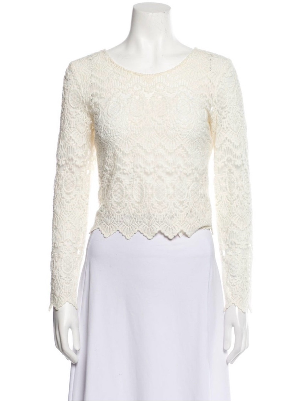Sezane Cream Lace Long Sleeve Top